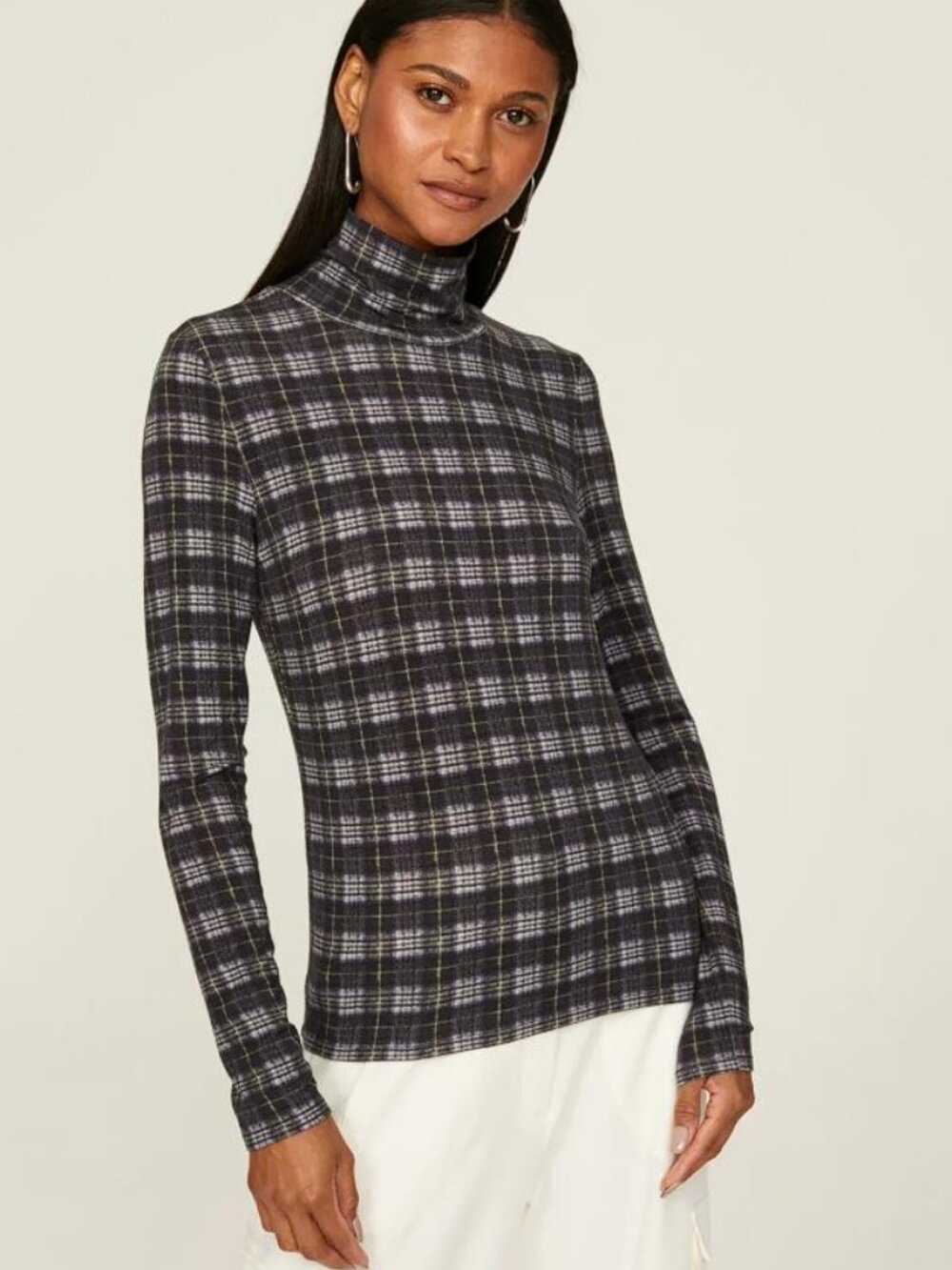 VINCE. Women's Plaid Printed Long Sleeve Turtleneck Size XS in Coastal